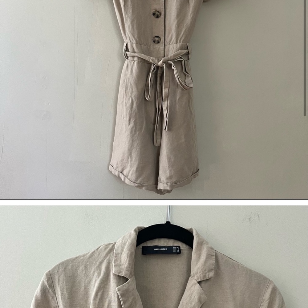 khaki linen romper